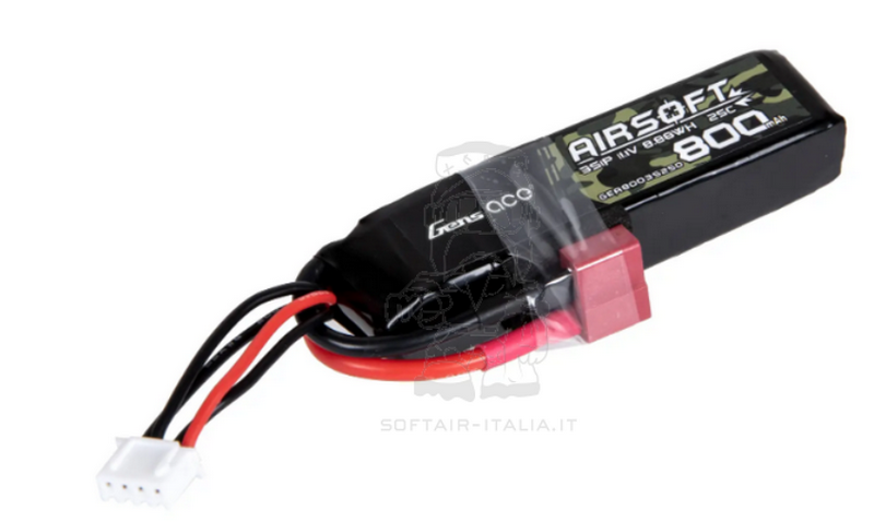 Li-Po Battery Batteria 3S1P 800mAh 11.1v 25C 15 x 80 x 20mm. by Gens Ace