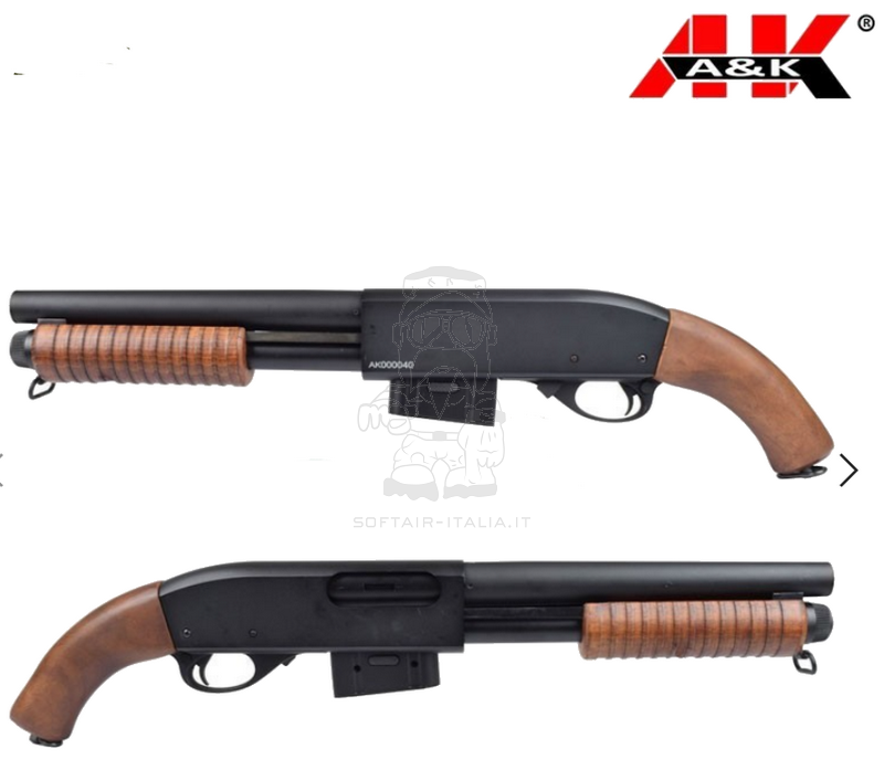 A&K Shotgun M870 "Sawed Off" Imitation Full Wood & Metal Fucile a Pompa by A&K