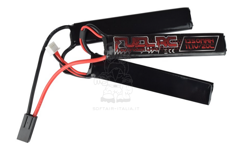 Li-Po Battery Batteria 11.1v 1350mAh 20c CQB Triple Stick Nunchuck 100 x 19 x 5mm. x 3 by Fuel RC