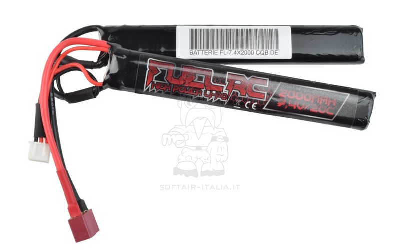 Li-Po Battery Batteria 7.4v. x 2000mAh 20C Nunchuck Double Stick Crane Stock T-Deans Connector by Fuel RC