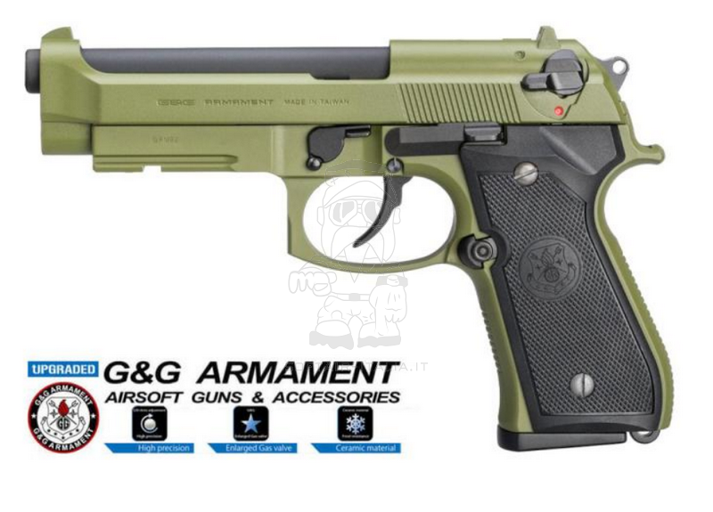 G&G Pistol GPM92 Upgraded GP2 OD Green Hunter GBB Pistola a Gas by G&G