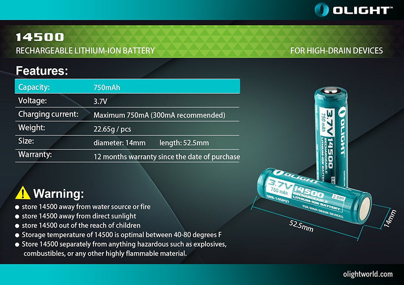 14500 3,7V 750mAh Batteria Ricaricabile by Olight Technology