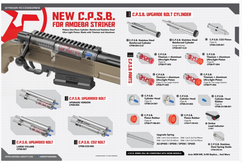 Amoeba Striker C.P.S.B. Compact Power Spring Bolt Large Ugraded Cylinder Kit by Ares