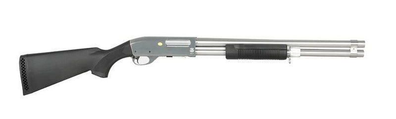 M870 Airsoft Shotgun Chrome - Silver - Black Long Version Spring Power by S&T