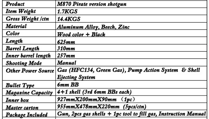 M870 Pirate Full Wood & Metal Gas & Co2 Shotgun Real Eject Shell System by PPS